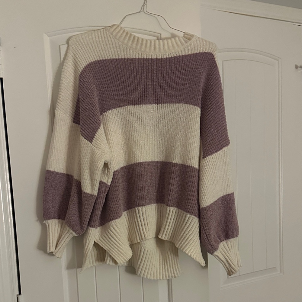 Altar'd State Purple and Cream Striped Sweater